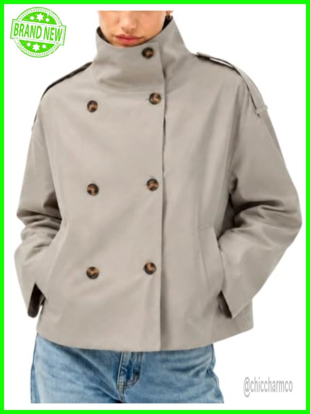 Women's Cropped Trench Coat Lightweight Double Breasted Fall Jacket